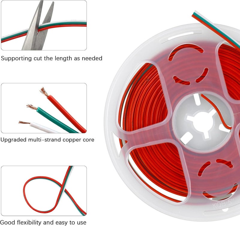 RGBZONE 3 Pin LED Strip Connector Kit, 5pcs 10mm Strip to Wire Connectors and 5m/16.4ft Extension Cable for LED Strip WS2811/WS2812B - Image 5